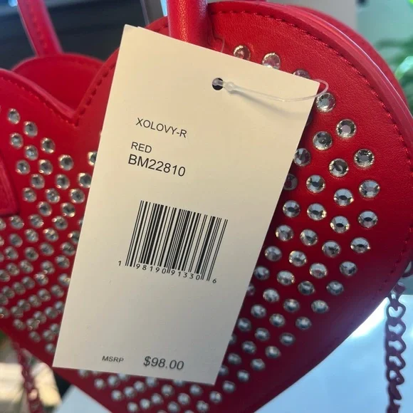 Betsey Johnson Heart Crossbody Red Purse w/ Rhinestones COLOVY-R NWT - Picture 17 of 17